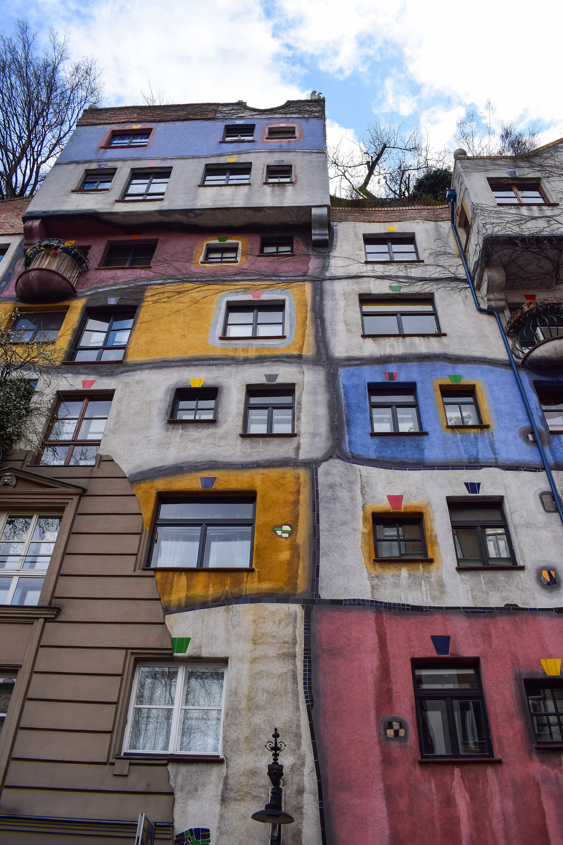 The coloured windows of the Hundertwasserhaus