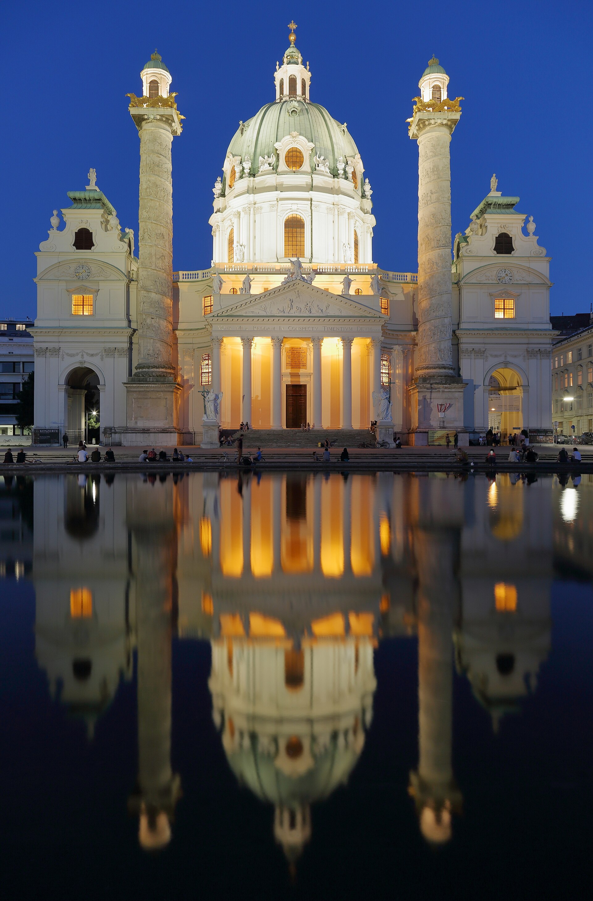 The Karlskirche reflected at dusk