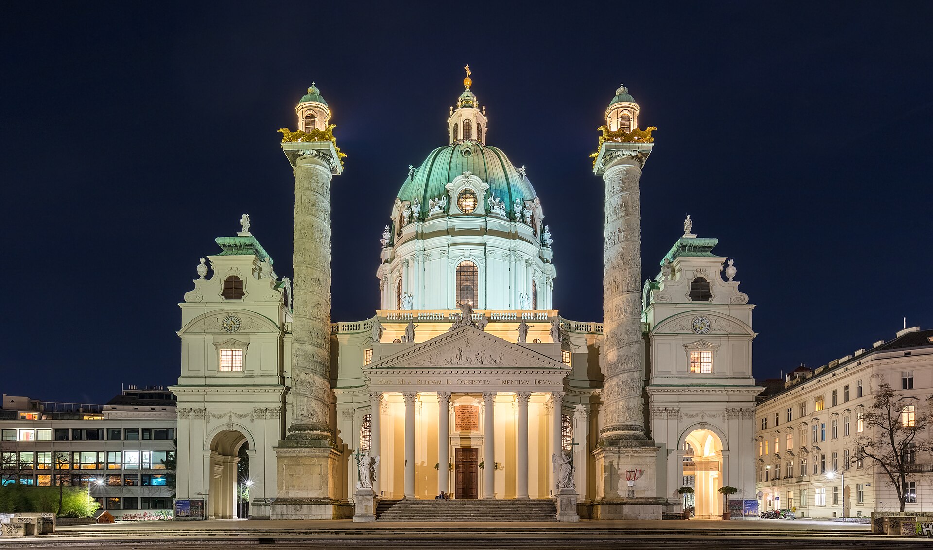 The Karlskirche lit at night