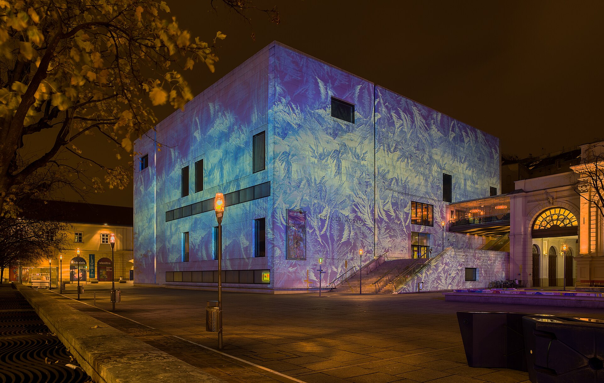 The MuseumsQuartier lit at night