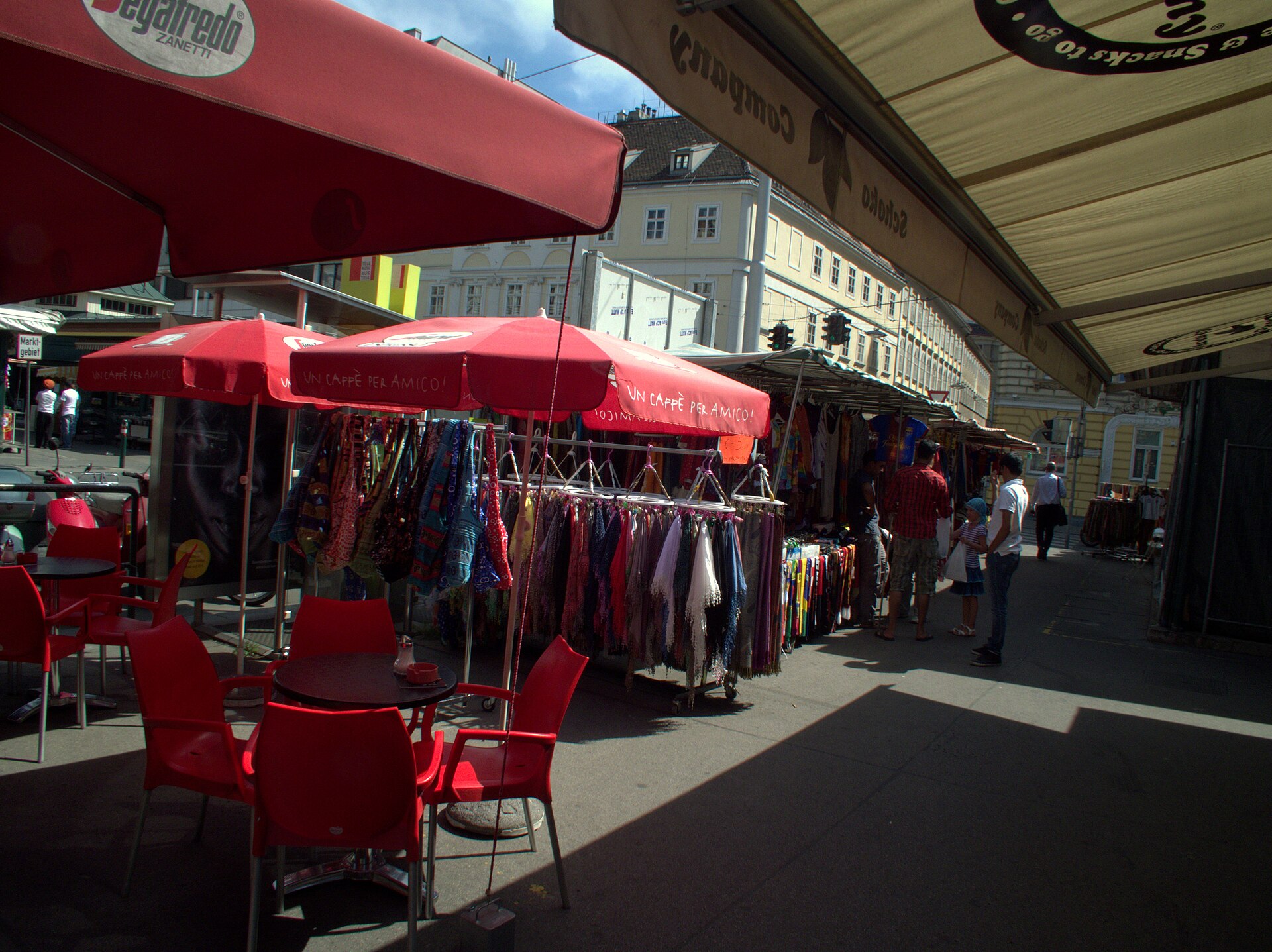 Red umbrellas over the Naschmarkt