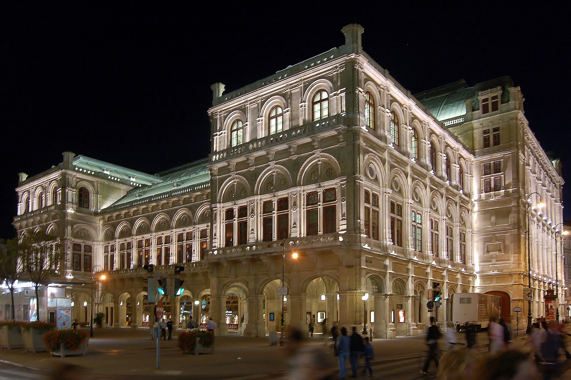 The Vienna State Opera lit at night