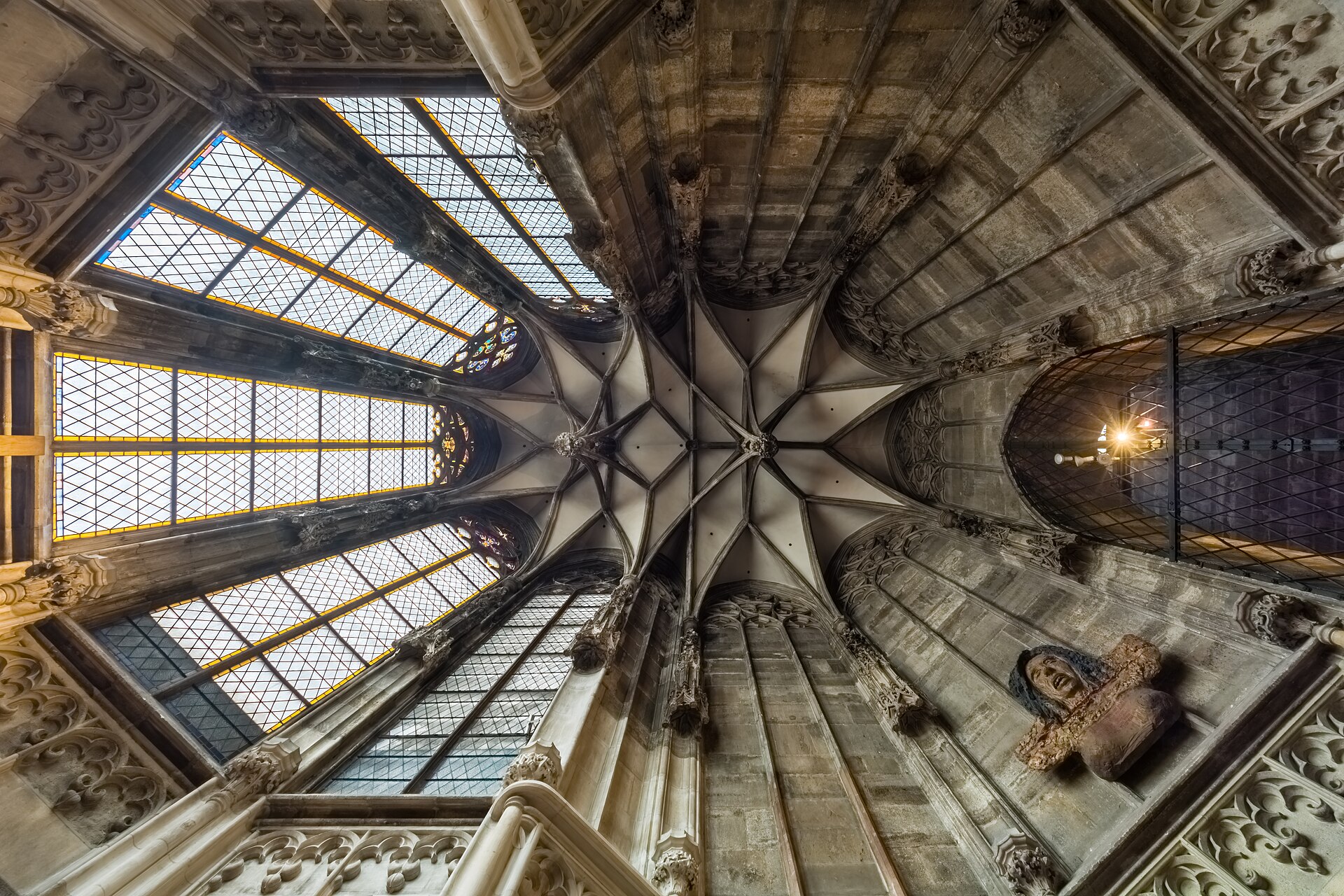 A vaulted ceiling inside Stephansdom