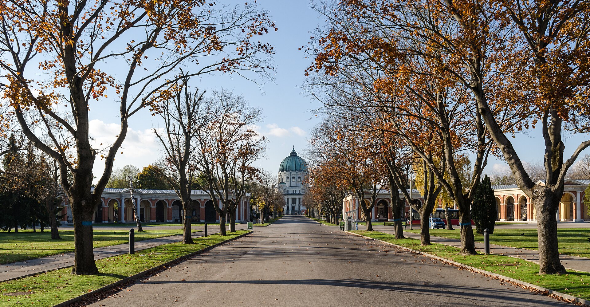 An avenue of trees in the Zentralfriedhof